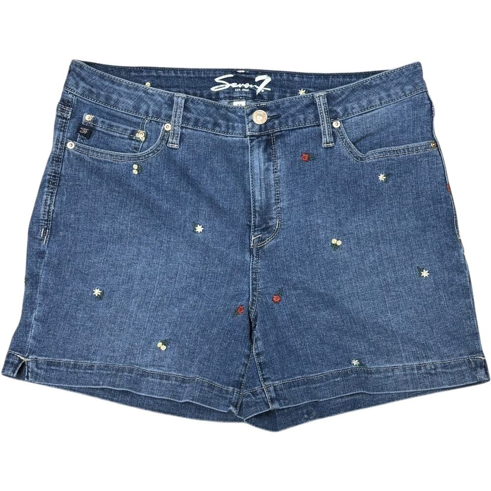 Seven7 Weekend Shorts Mid Rise Denim Flower Embroidered 12